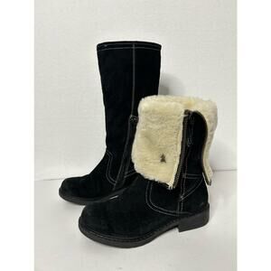 Manas Perlita Black Leather Sherpa Lined Boots EU 36 Foldover
